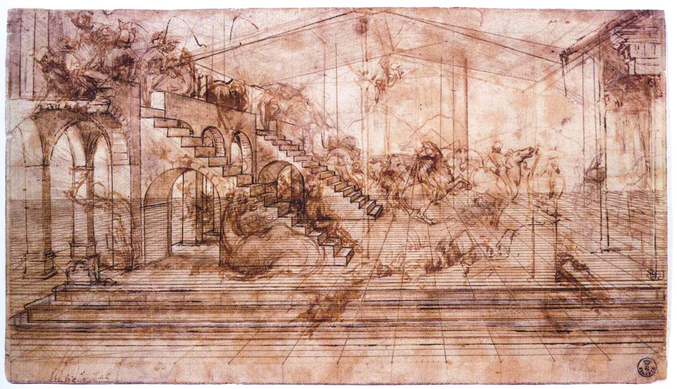 Leonardo, Studio di prospettiva per la Adorazione dei Magi – Uffizi, 1475 ca